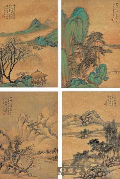 汪琨 癸亥(1923年)作 山水四屏 立轴 50.5×33.5cm×4